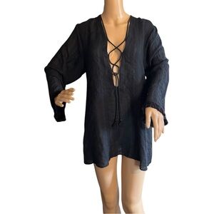 Robin Piccone Stylish Plack Swimsuit Cover Size XS Oversized Shirt Relaxed Fit